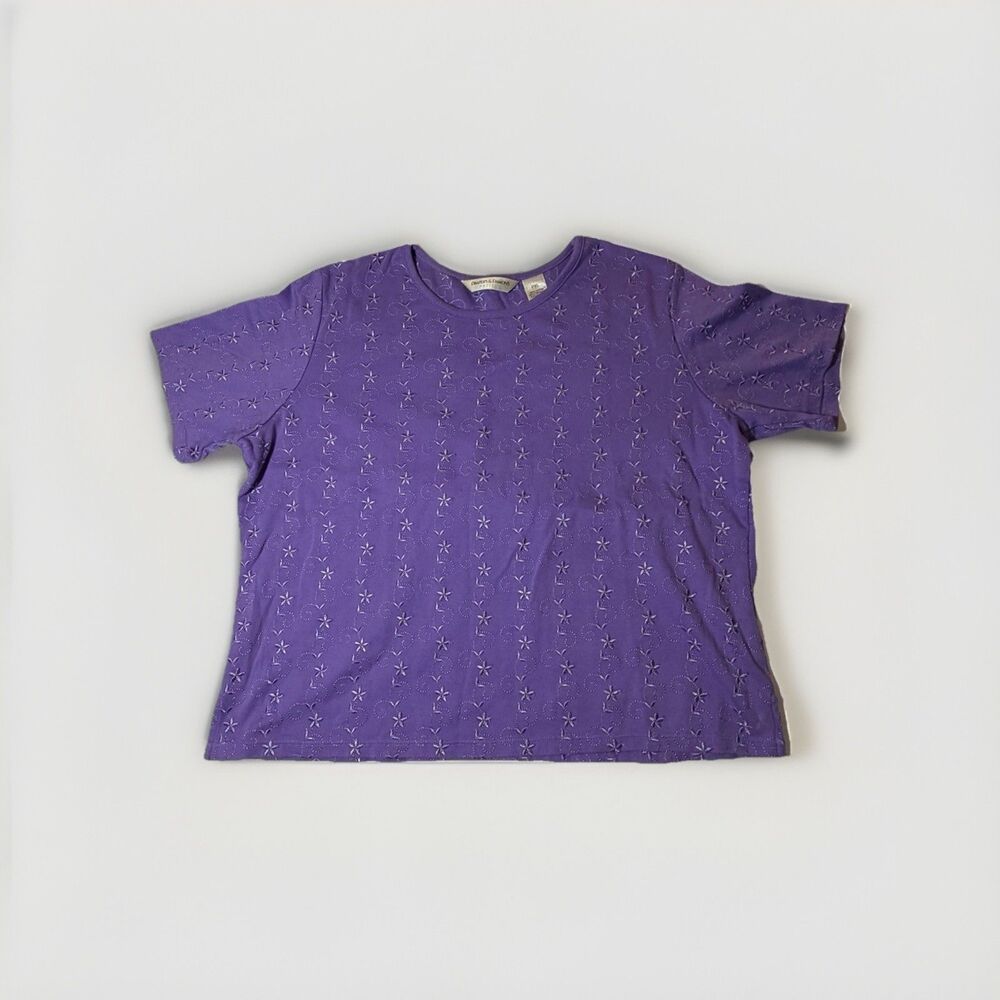 Drapers & Damons Petites PXL Purple Embroidered Floral Short Sleeve Top - Picture 1 of 6